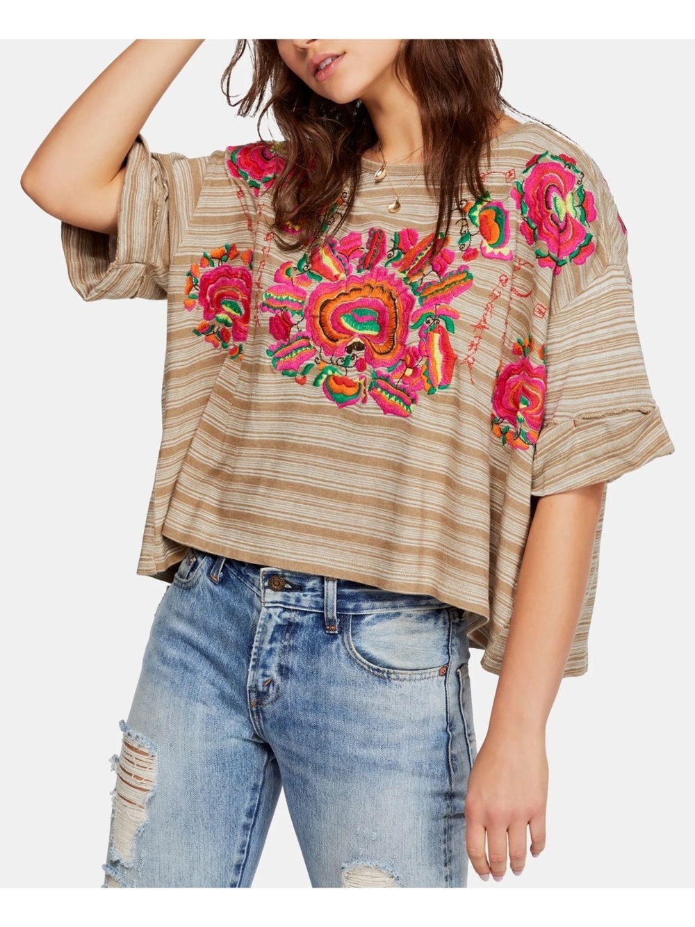 Free People Catalunya Embroidered Mushroom Combo Oversized Top